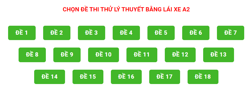 ĐỀ THI THỬ BẰNG LÁI XE A2 200 CÂU HỎI MỚI NHẤT 2021 Chọn đề thi thử lý thuyết a2